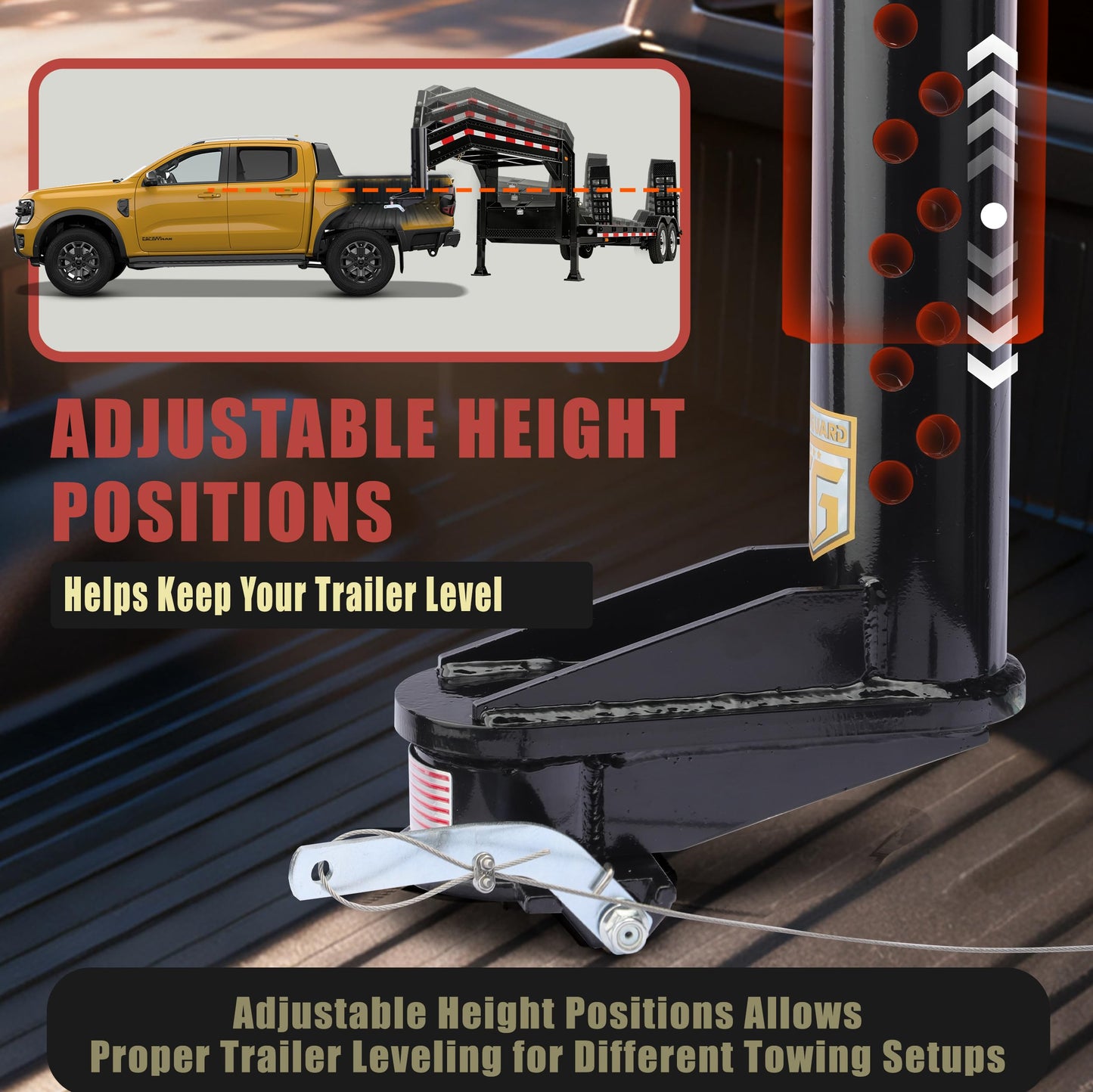 TOWGUARD 30K Adjustable 8" Offset Gooseneck Trailer Coupler with Remote Release, Fits 2-5/16" Ball,Round Tube Coupler for Short Bed Trucks, Reinforced Gusset for Livestock Utility Equipment Trailers