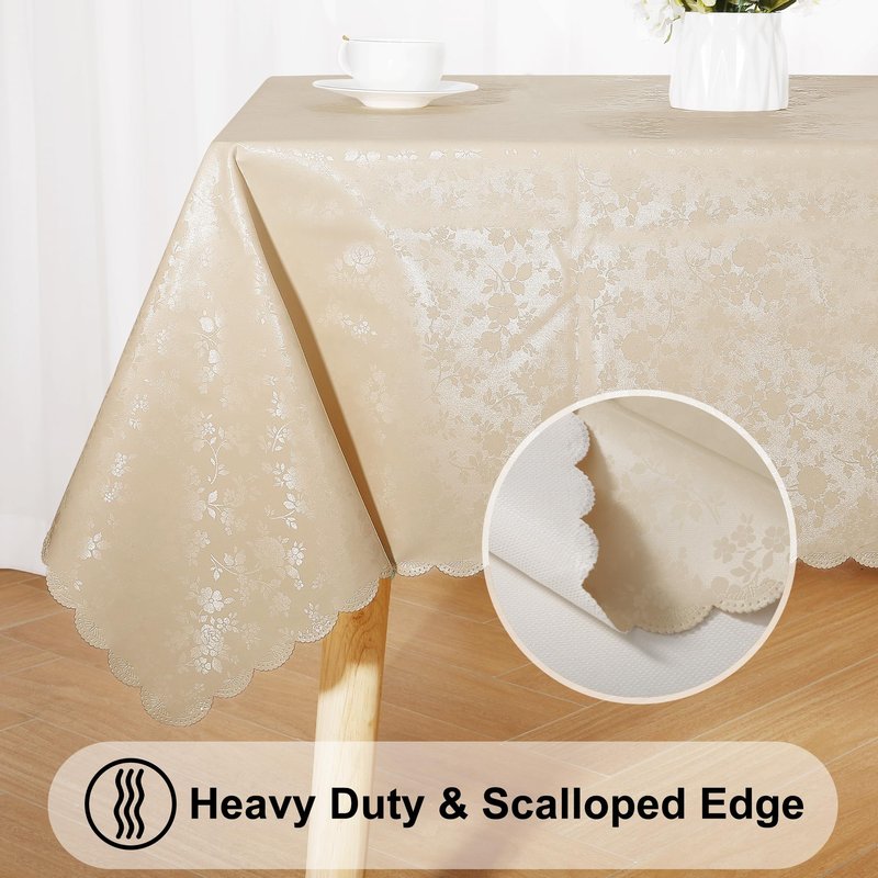 Smiry Rectangle Table Cloth, Waterproof Heavy Duty Vinyl Tablecloths, Wipeable Washable Table Cover for Kitchen and Dining Room (Beige, 70" X 120")