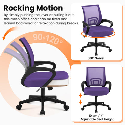 Yaheetech Office Chair Ergonomic Mesh Chair w/Lumbar Support Armrest Wheels Comfortable Racing Seat Adjustable Swivel Rolling Home Executive Mid Back Computer Chair for Adults, Purple