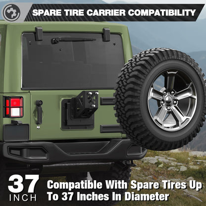 Jeep Wrangler Spare Tire Mount for JK & JKU 2007 - 2018 (2/4 Doors), Carbon Steel Tire Carrier Holds up to 37” Tires, Anti-Rust Dual Coating