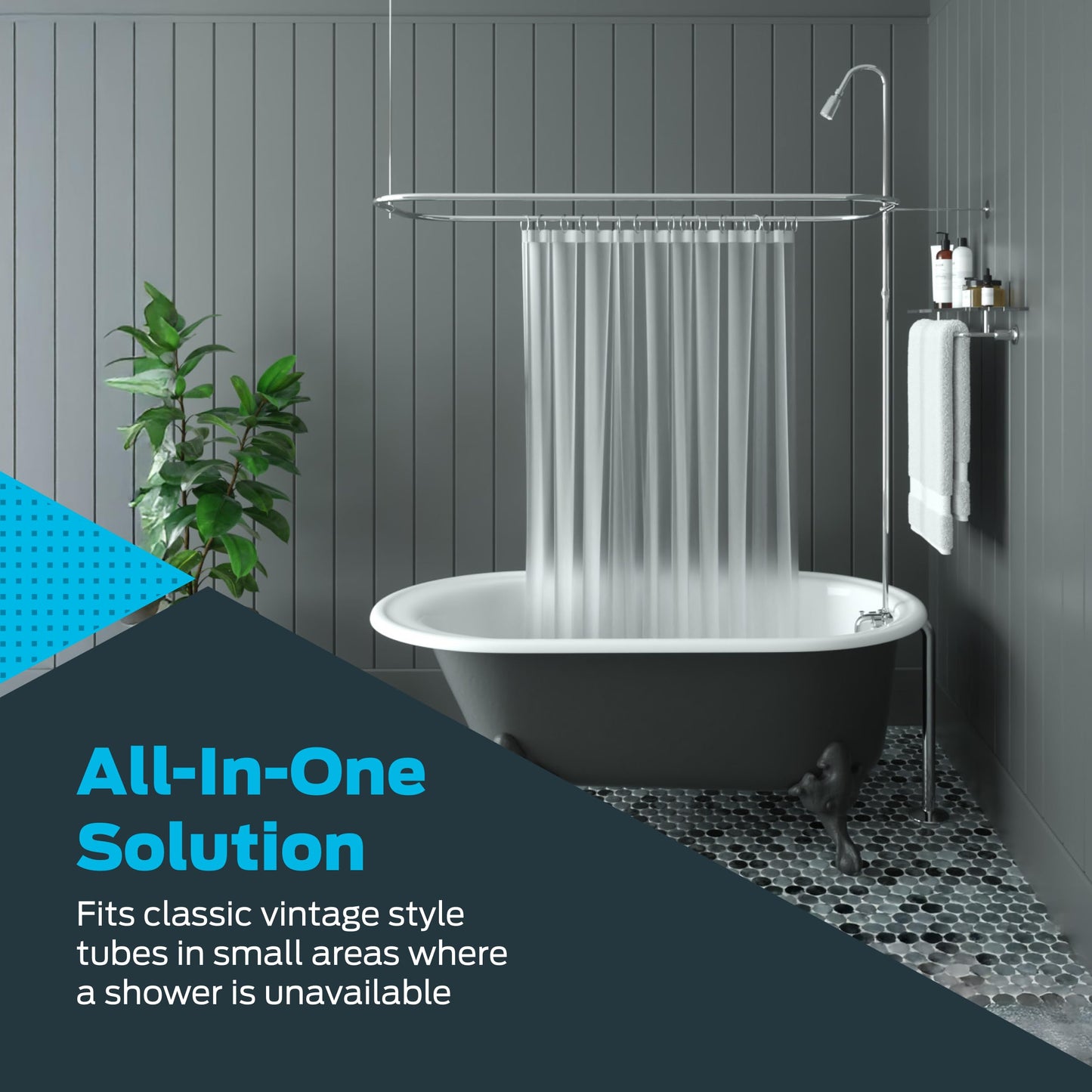 EZ-FLO 27 x 42 Inch Bathcock Type Portable Aluminum Add On Shower Unit with Shower Rod Frame, Chrome Plated, 11123