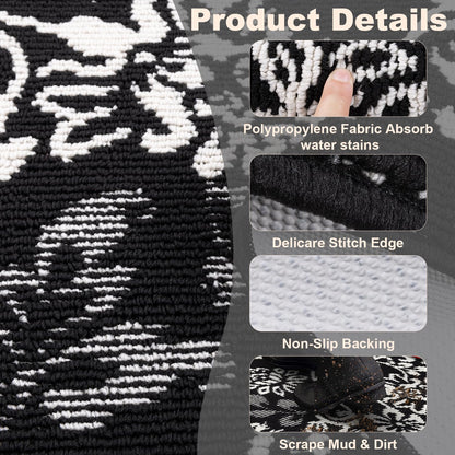 LOKHOM Boho Kitchen Rugs Sets of 3-Non Slip Stain Resistant Kitchen Mats for Floor, Paisley Floral Runner Carpet for Hallways Entryway Laundry Washable (Black & White 20"x32"+20"x48"+20"x59")