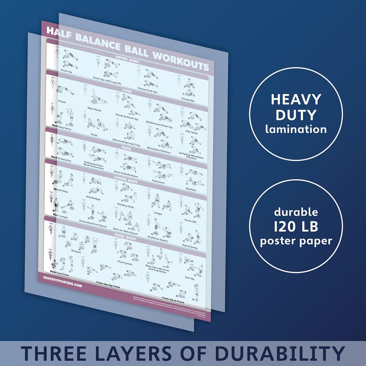 Palace Learning Half Balance Ball Workout Poster - Laminated Exercise Chart (18" x 24")