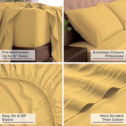 Mellanni California King Sheets Set - 4 PC Hotel Luxury Bedding | Extra Soft, Cooling, Wrinkle-Resistant (Yellow)