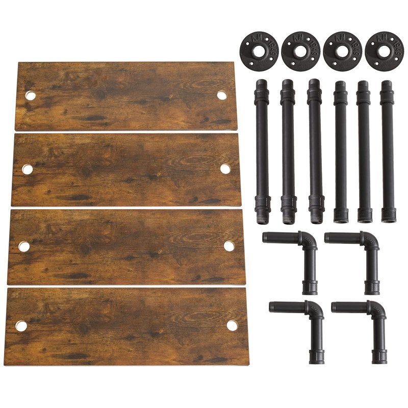 YMYNY Industrial Pipe Shelf Bracket, 4 Tiers Retro Wall Mounted Floating Shelf, Wood DIY Bookshelf, Storage Shelves for Living Room, Bedroom, Office, 24" Farmhouse Bathroom Shelving, UHWS002H