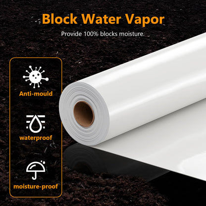 Crawl Space Vapor Barrier, 10mil Film, 10'x100', White Plastic Sheeting - Thick Plastic Sheeting, Heavy Duty Polyethylene Film, Drop Cloth Vapor Barrier Covering for Crawl Space, Garden, Basement