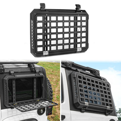 Z8 Rear Window Molle Storage Panel with Fold-Down Table, Tactical Organizer Compatible with 2018–2025 Jeep Wrangler JL & JLU 4-Door Hardtop, Heavy-Duty Aluminum Cargo Rack for Camping & Off-Road Gear