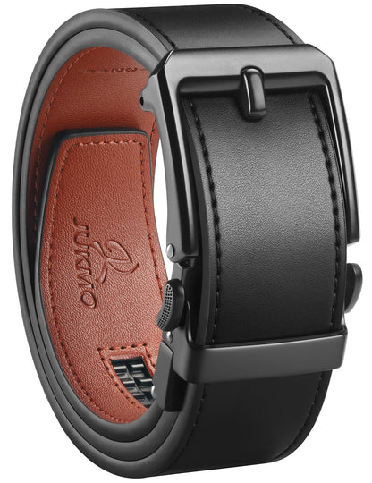 JUKMO 1.5" (38mm) Leather Ratchet Belt for Men in Gift Box (Black, Small)
