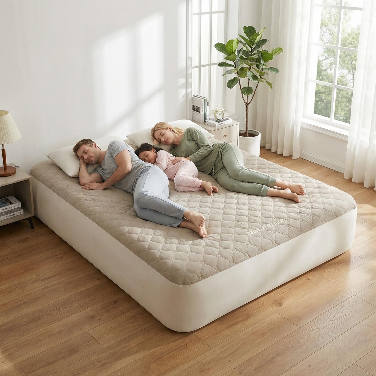 Drop Stitch Queen Air Mattress with Rechargeable Built in Pump & Washable Mattress Protector, 882 LBS Support, Adjustable Firmness, 1.5 Min Fast Inflate Inflatable Mattress for Home, Camping, Guest
