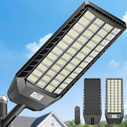 Deepn 15000W Solar Street Lights Outdoor, Super Bright Commercial Solar Lights Outdoor for Yard, IP67 Waterproof LED Security Flood Light with Motion Sensor & Remote Control for Parking Lot, 1 Pack