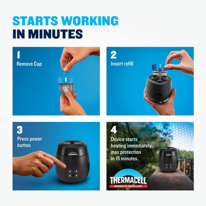 Thermacell Patio Shield Mosquito Repellent E-Series Rechargeable Repeller Bundle; 20’ Mosquito Protection Zone; Includes 240-Hour Repellent Refill; No Spray, Flame or Scent; Bug Spray Alternative