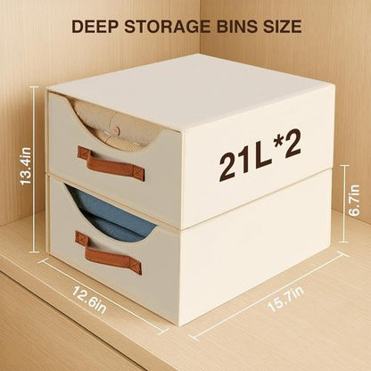 Homsorout Closet Organizers - Large Fabric Storage Bins with Drawers | 4-Pack Beige for Bedroom & Living Room