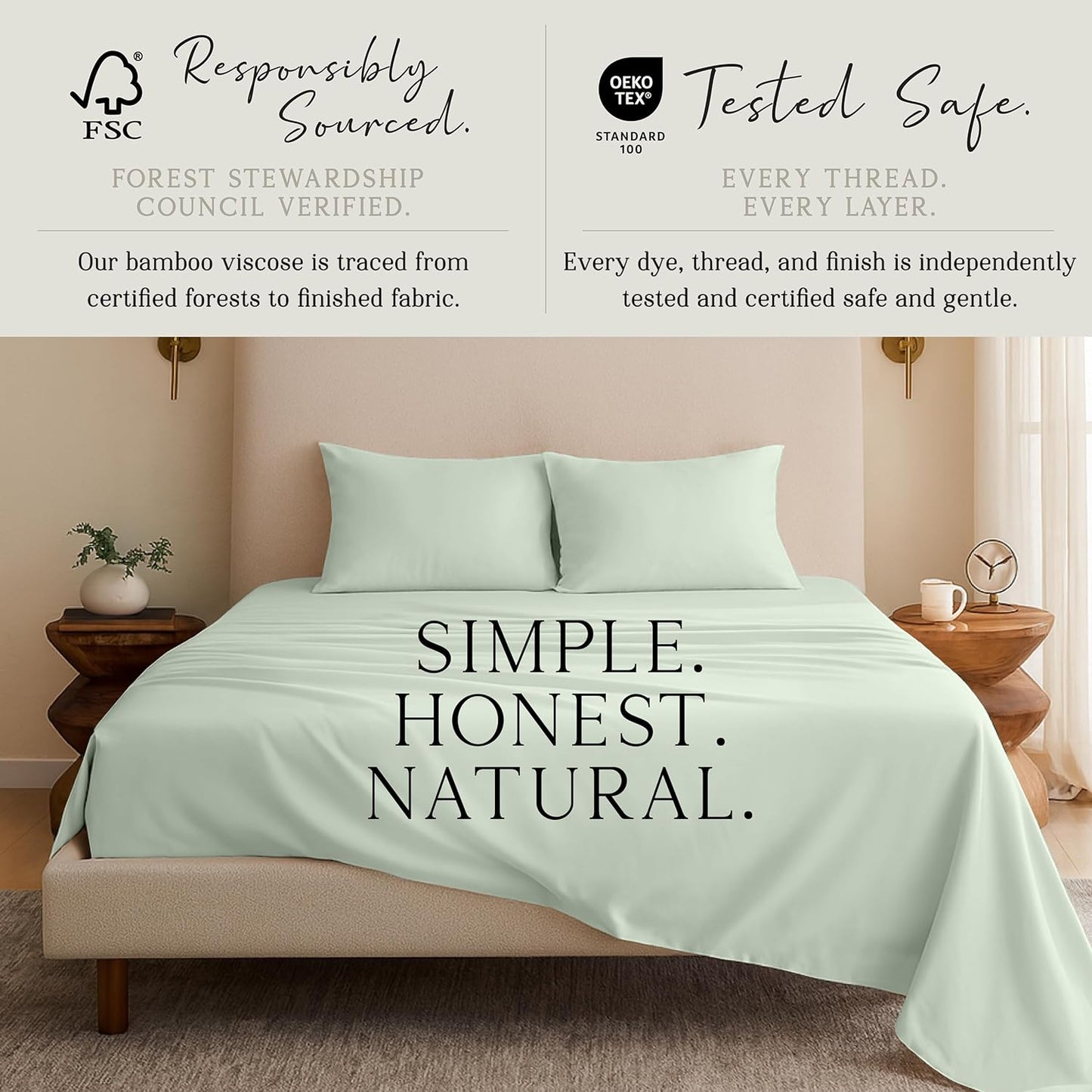 KARISSA MAE King Size Cooling Bamboo Viscose Sheet Set - 100% FSC Certified, Hypoallergenic, Sea Glass