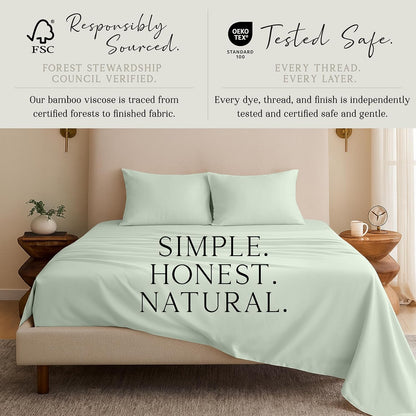 KARISSA MAE King Size Cooling Bamboo Viscose Sheet Set - 100% FSC Certified, Hypoallergenic, Sea Glass