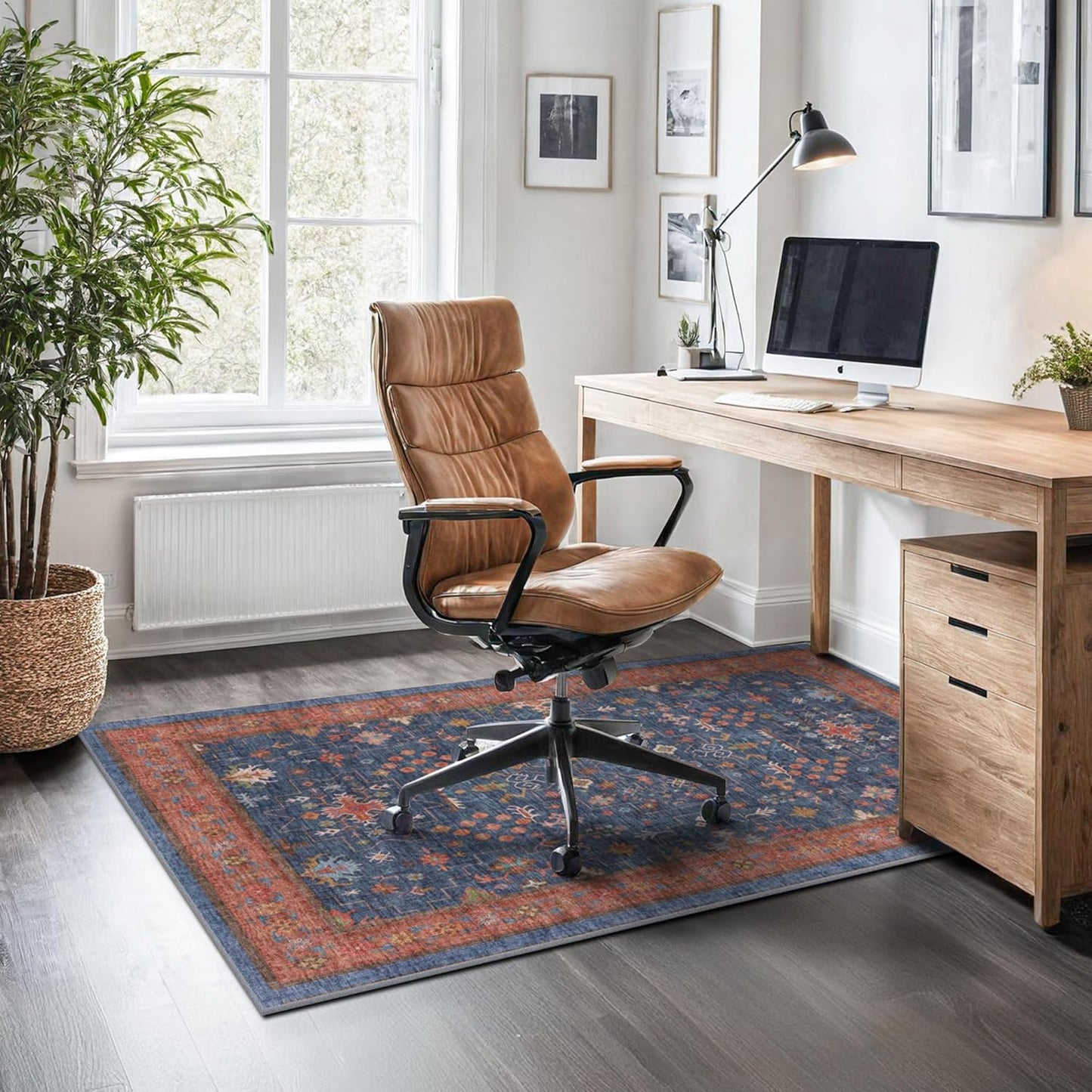 Skiennix Washable Kitchen Rugs - Stain Resistant Non-Slip Area Rug for Entryway | 3x4 Navy Blue Boho Décor