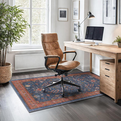 Skiennix Washable Kitchen Rugs - Stain Resistant Non-Slip Area Rug for Entryway | 3x4 Navy Blue Boho Décor