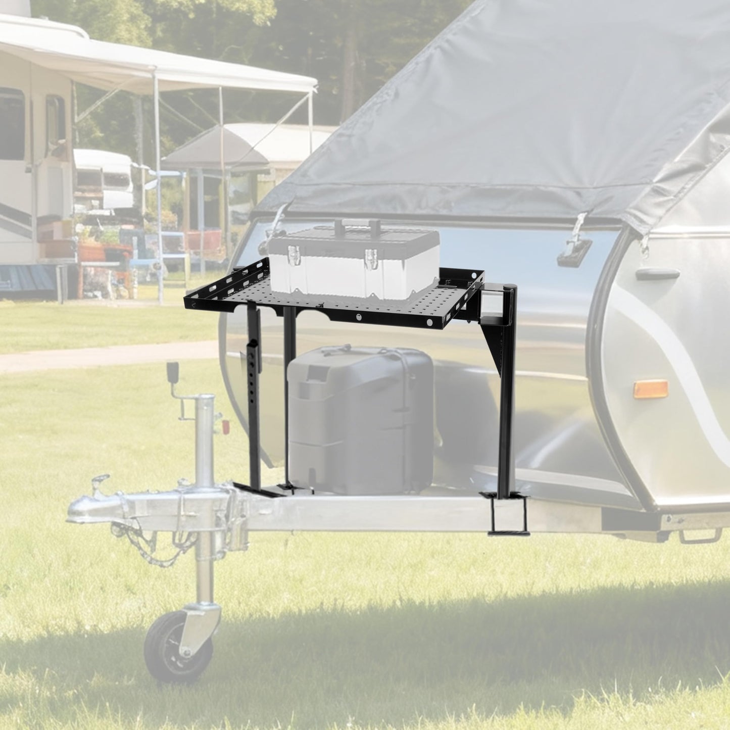 ALMULOO Trailer Tray Compatible with Outdoor Storage for RVs or Campers Frame Cargo Carrier Generator Rack Mount Steel Powder Coated Black
