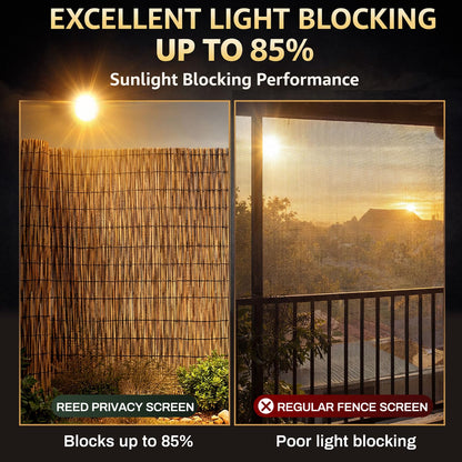 Barydat 3 Pcs 4 x 16.4 ft Reed Fence Roll, 85% Shade Bamboo Privacy Screen, Natural Decorative Reed Fencing for Outdoor Garden Backyard Patio Balcony