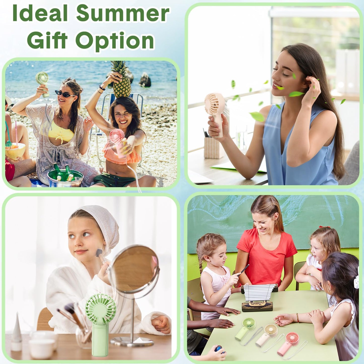Rossesay 240 Pcs Mini Portable Fan Handheld Battery Operated Portable Small Personal Fans for Summer Travel Beach Indoor Outdoor Cooling Gift(Pink, White, Green, Blue)