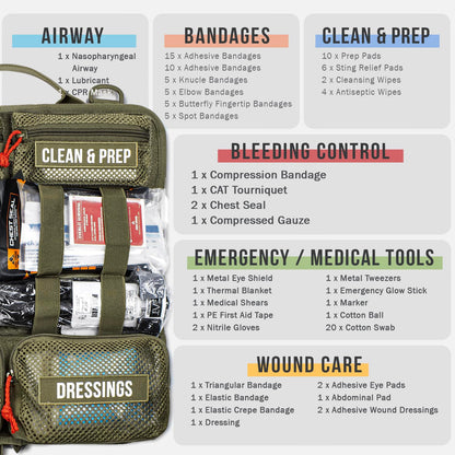 EVERLIT Roll Up Trauma First Aid Kit with CAT Tourniquet-Tactical IFAK Emergency Medical Kit for Outdoor, Vehicle & Home Preparedness-Quick Release Molle Bag for First Responders (OD Green)