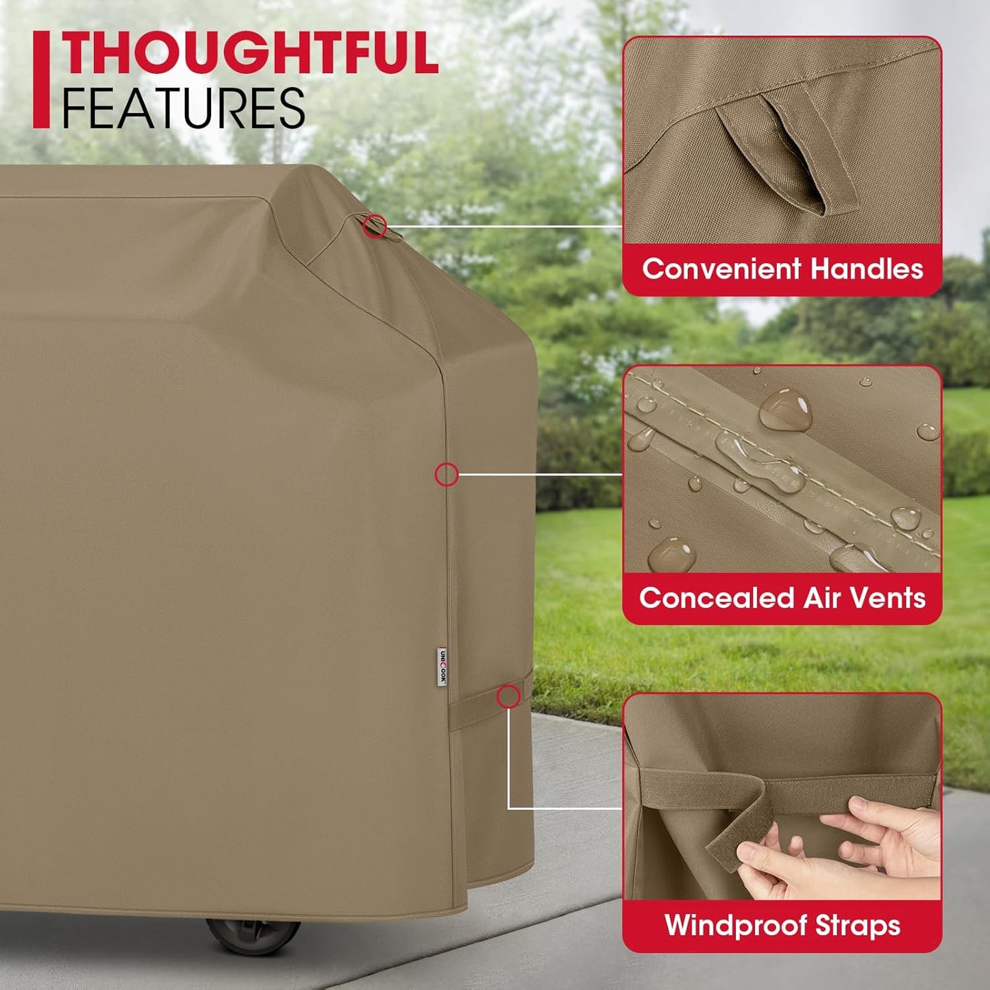 Unicook 55-Inch Grill Cover - Heavy-Duty Waterproof BBQ Protection for Weber & Charbroil Grills | Neutral Taupe