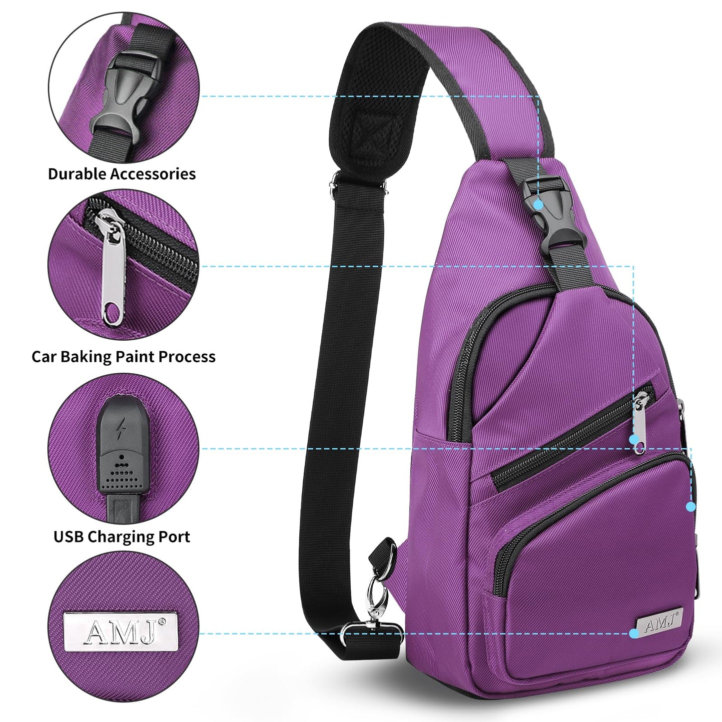 AMJ Crossbody Sling Bag Men Women, Casual Shoulder Backpack, Chest Daypack Satchel for Hiking Travel