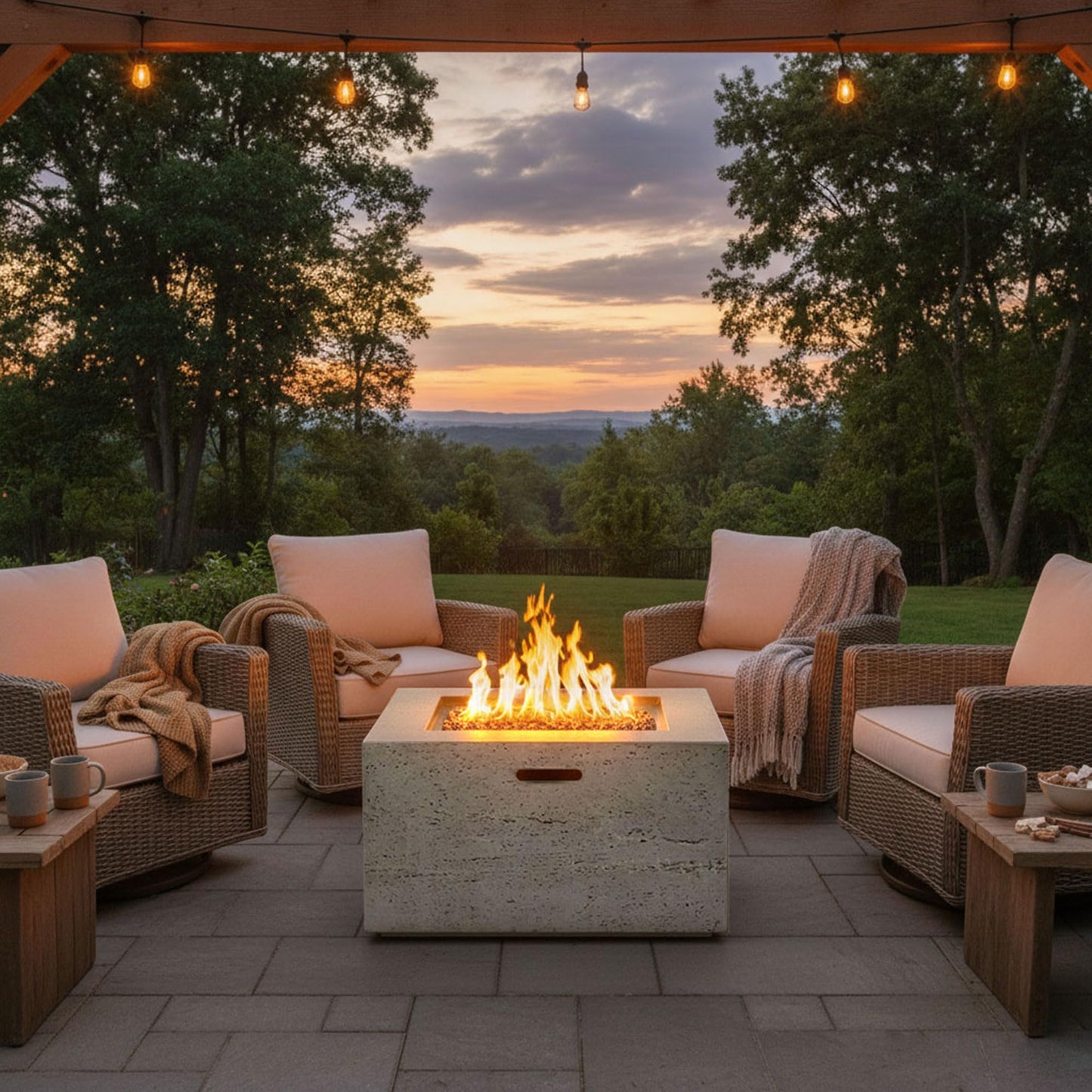 GDFStudio MgO Lightweight Square Propane Fire Pit Table, 40000 BTU Outdoor Propane Fire Pit with Steel Burner, Adjustable Flame Control, Lava Rocks & Rain Cover, Patio Backyard Deck Poolside, Gray