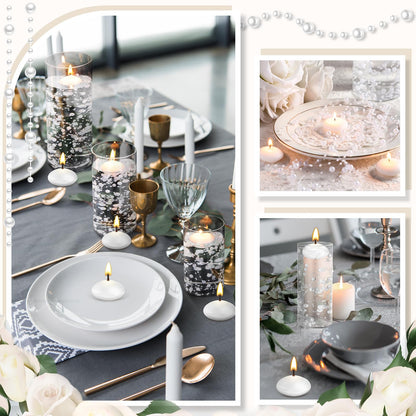 Fumete 40 Pcs White Floating Candles with Pearl Strings, Small Unscented Floating Candles for Wedding Centerpieces, Valentine's Day, Anniversary, Birthday, Elegant Home Decor