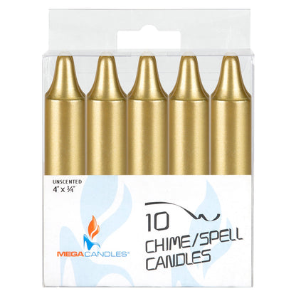 Mega Candles 10 pcs Unscented Gold Exquisite Mini Taper Spell Candles, 4 Inch Tall x 3/4 Inch Diameter, Supreme Chimes, Enchantment, Casting Rituals, Witchcraft, Wiccan, Altar, Magic, Metaphysical