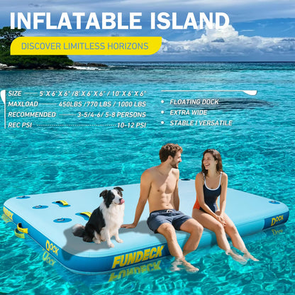 Inflatable Floating Dock – Swim Platform, Floating Deck Raft Mat for Lake, Pool, Beach, Ocean – Non-Slip Surface – BM Fundeck 5×6 FT