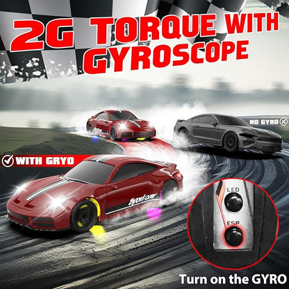 1/43 RC Drift Car Mini Drifting RC Car with Gyro 2.4GHz Full Proportional Drift Cars 4WD RTR Remote Control Cars with Colorful Lights High Speed Fast Racing Vehicle Gift for Kids Boys Adults
