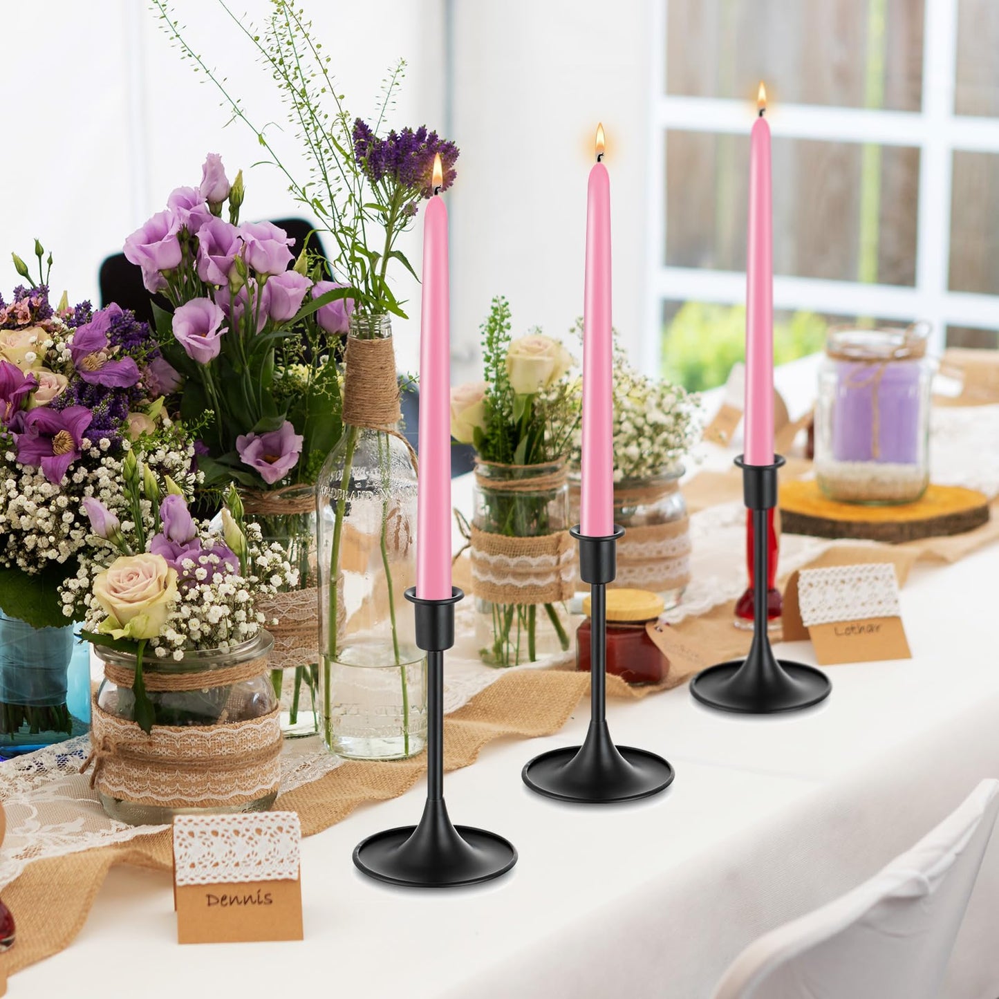 10 Inch Pink Taper Candles Set of 20, Dripless and Unscented Candle Sticks for Dinner, Shabbat, Halloween, Christmas, Wedding, 8 Hours