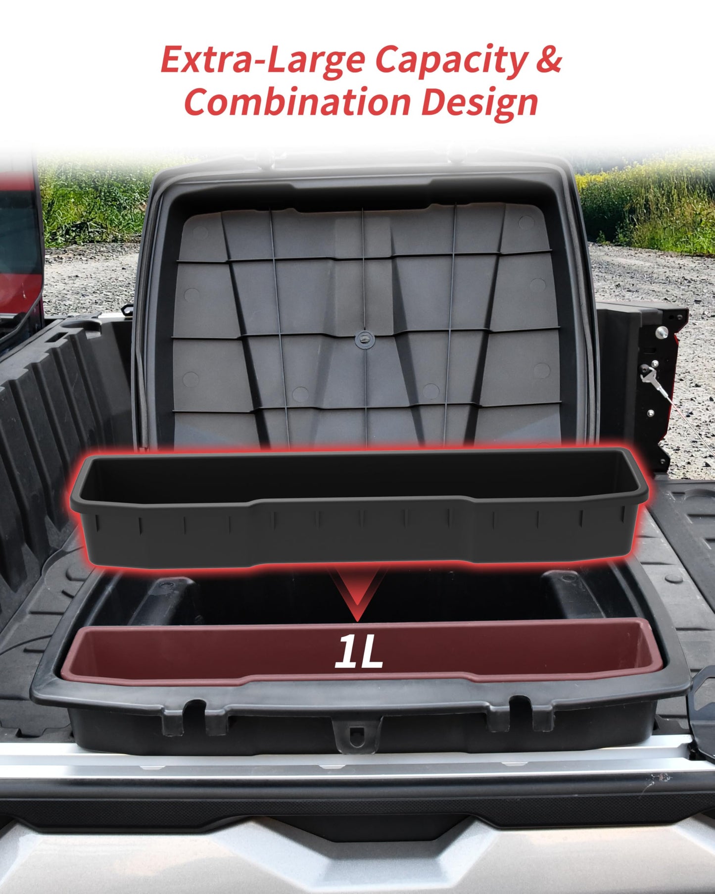 KEWISAUTO Rear Cargo Storage Box for Polaris Ranger XD 1500 Premium/Northstar 2024-2025 Accessories, 22L Double Layer Removable Rear Cargo Storage Box Bin Waterproof Poly Bed Trunk Case