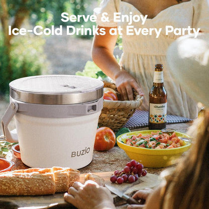 BUZIO Gallon Water Bottle Insulated with straw, 7 L Insulated Ice Bucket with Lid and Scoop & Tongs for Parties, Double Wall Vacuum Stainless Steel, Holds 6 Longnecks or 3 Wine Bottles, Large Beverage
