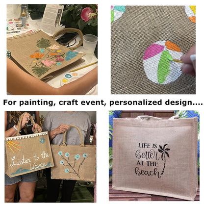LyyGuanYoo 6 Pack Jute Tote Bag Reusable, Burlap Beach Bags with Sturdy Rounded Handles, Sturdy Base Gym Shopping Travel Bag for Easter Women, Mom, Teachers, Friends, Bridesmaids, 15.4''x12.2''x5.9''