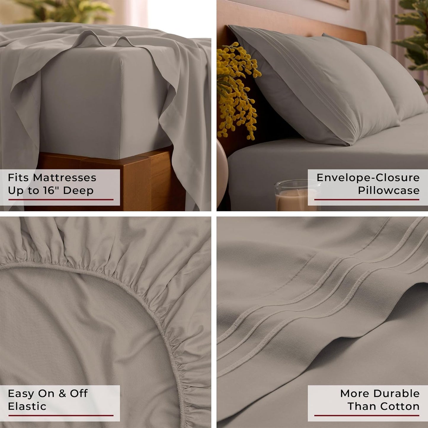 Mellanni Queen Sheets Set - 4 PC Luxury Hotel Bedding | Extra Soft, Cooling, Wrinkle-Resistant (Tan)