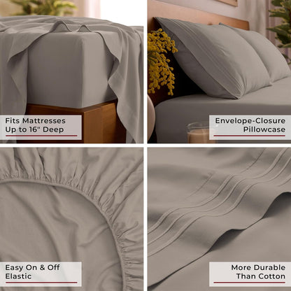 Mellanni Queen Sheets Set - 4 PC Luxury Hotel Bedding | Extra Soft, Cooling, Wrinkle-Resistant (Tan)