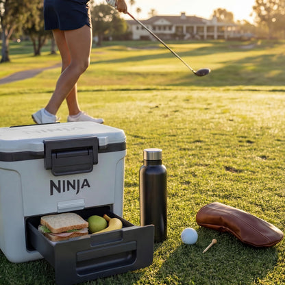 Ninja FrostVault 42qt Wheeled Cooler with Cold Dry Zone | Integrated Fridge-Temp Dry Storage Drawer | Premium Heavy-Duty Insulated Cooler | Keeps Ice Cold for Days | Lakeshore Blue | FB242BL