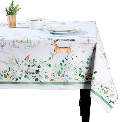Maison d' Hermine Table Cloth Rectangle Table 100% Cotton 70 x 90 Inches Fall Tablecloth Reusable Everyday Use for Thanksgiving Christmas Decorations Dining Farmhouse Party (Snowy World)