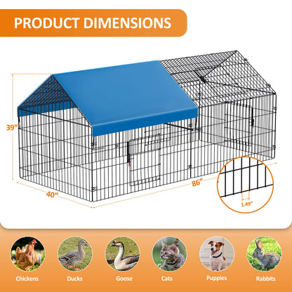 INJOPEXI Metal Chicken Coop 86"×40"×39" Chicken Runs for Yard with Cover Chicken Playpen Enclosure Chicken Pen Kennel Duck CoopCage for Outdoor Backyard Farm Rabbit Small Animal Dog Poultry Cat Hutch