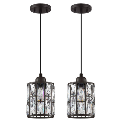Dolaimy House 2 Pack Crystal Hanging Pendant Light Fixture, 5.3in Oil Rubbed Bronze, Model X3773BD1NI