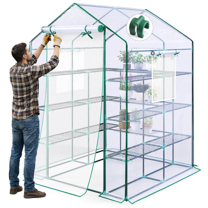 KING BIRD Premium Greenhouse for Outdoors, 56x56x77 in Walk-in Hot House with Thickened Cover, Reinforced Frame, Screen Windows & Mesh Door, 4 Tiers 12 Shelves for Outside Garden Seedlings, Clear