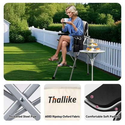 Thallike Foldable Directors Makeup Salon High Chair - Portable Camping Bar Height Folding Photoshoot Chairs with Stroage Bag Cup Holder Non-Slip Footrest, Supports 400 lbs Black Tall Director Chair
