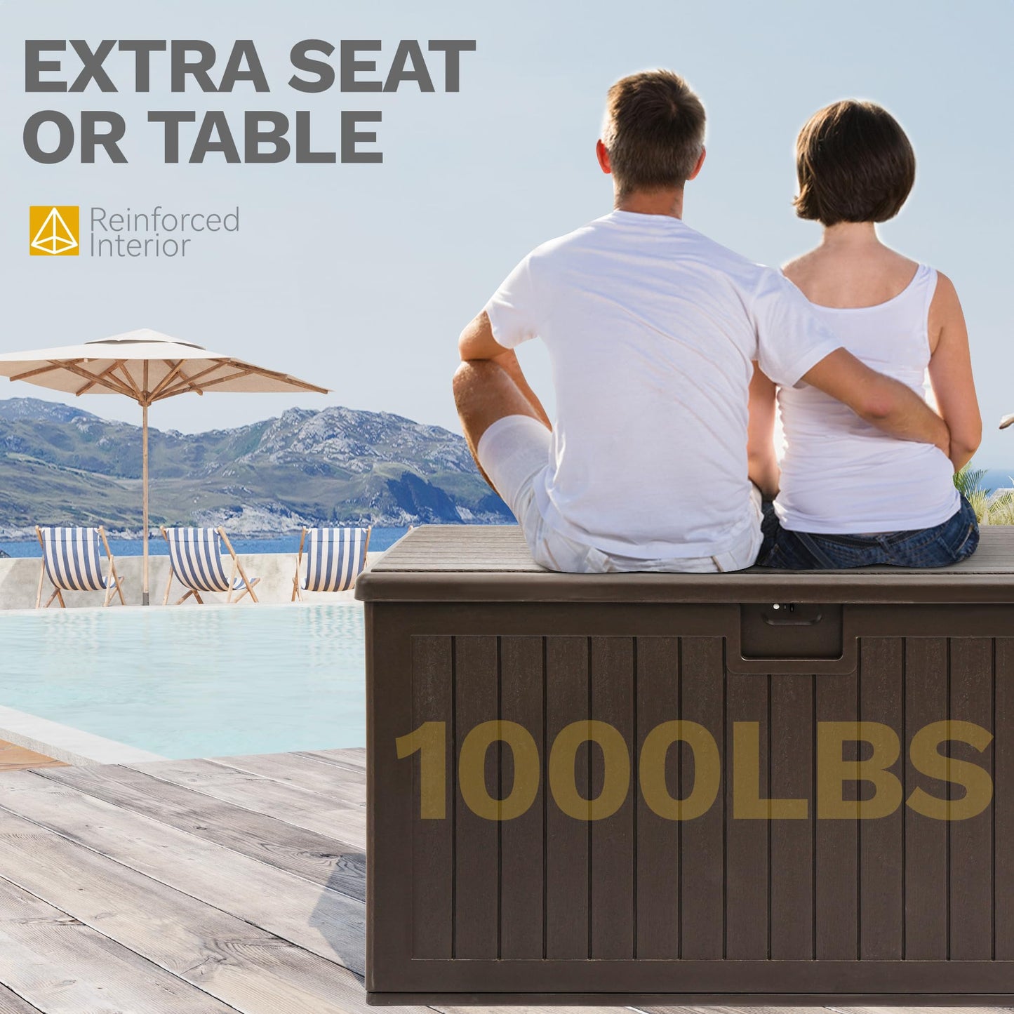 DWVO 180 Gallon Double-Wall Deck Box, XL Large Resin Outdoor Storage Box, Lockable & Waterproof, Double as Seating, 1000lbs Capacity (Brown)