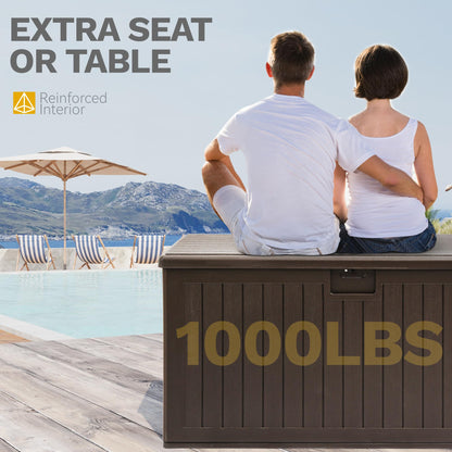 DWVO 180 Gallon Double-Wall Deck Box, XL Large Resin Outdoor Storage Box, Lockable & Waterproof, Double as Seating, 1000lbs Capacity (Brown)
