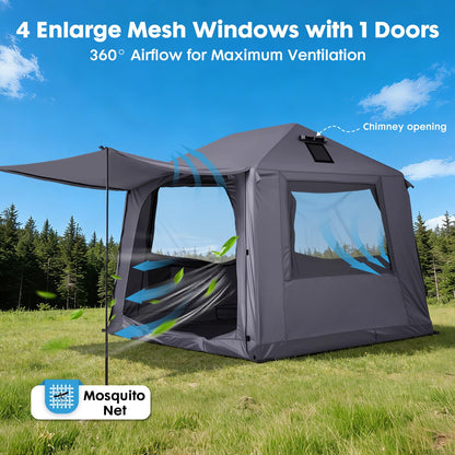 Inflatable Tents for Camping 2-4 Person, Blow Up Tent with Skylight & Awning, Waterproof Inflatable Camping Tent with Mesh Windows, Portable Tent Camping Essentials, Easy Setup with Hand Pump