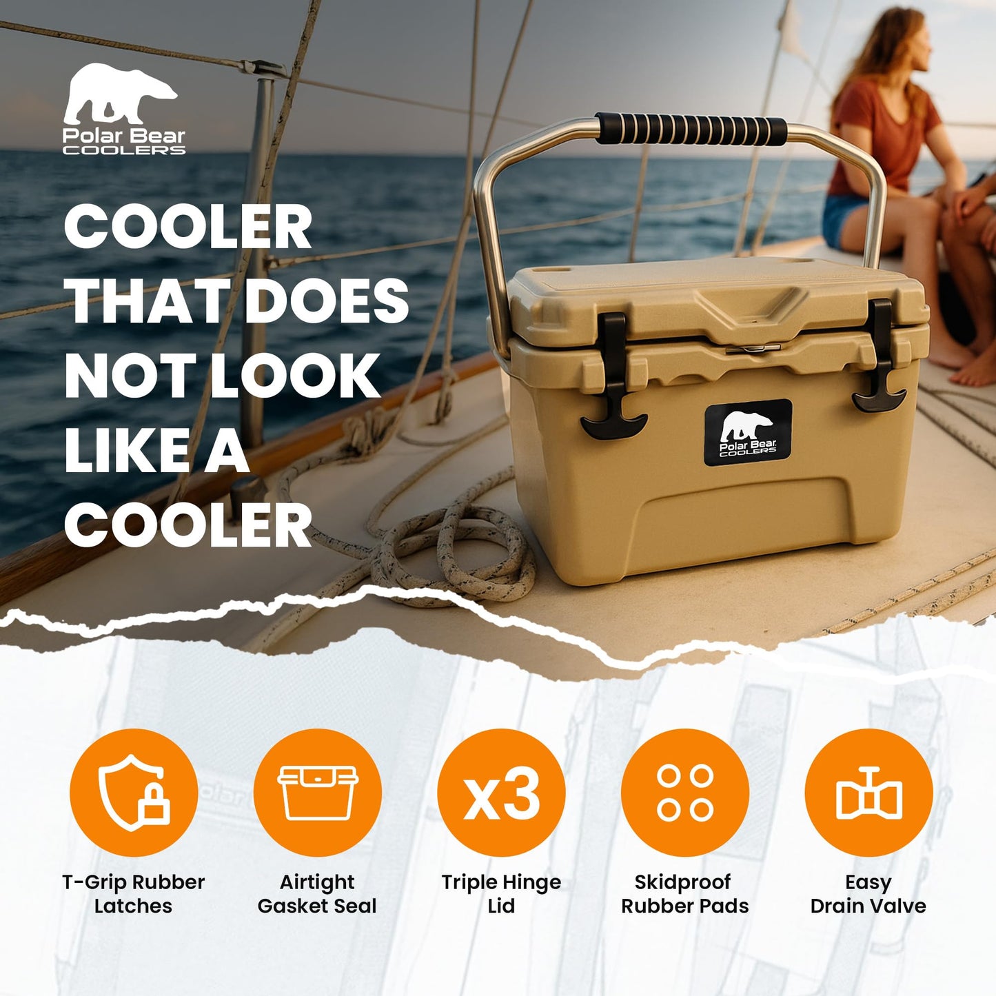 Polar Bear Coolers - 20 Can Hard-Sided Cooler - Ice Chest for Camping, Travel, Sports Events, or Fishing - Insulated Hard Shell Cooler - Heavy-Duty & Portable - Keeps Ice up to 5 days - 20 qt, Desert