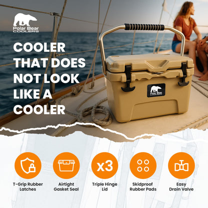 Polar Bear Coolers - 20 Can Hard-Sided Cooler - Ice Chest for Camping, Travel, Sports Events, or Fishing - Insulated Hard Shell Cooler - Heavy-Duty & Portable - Keeps Ice up to 5 days - 20 qt, Desert