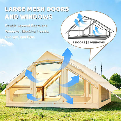 Inflatable Tents for Camping, Blow Up Tent with Hand Pump, Easy Setup Inflatable Hot Tent with Stove Jack, Waterproof Oxford Air Glamping Tents for Camping Adult 4 Person Upgrade Version