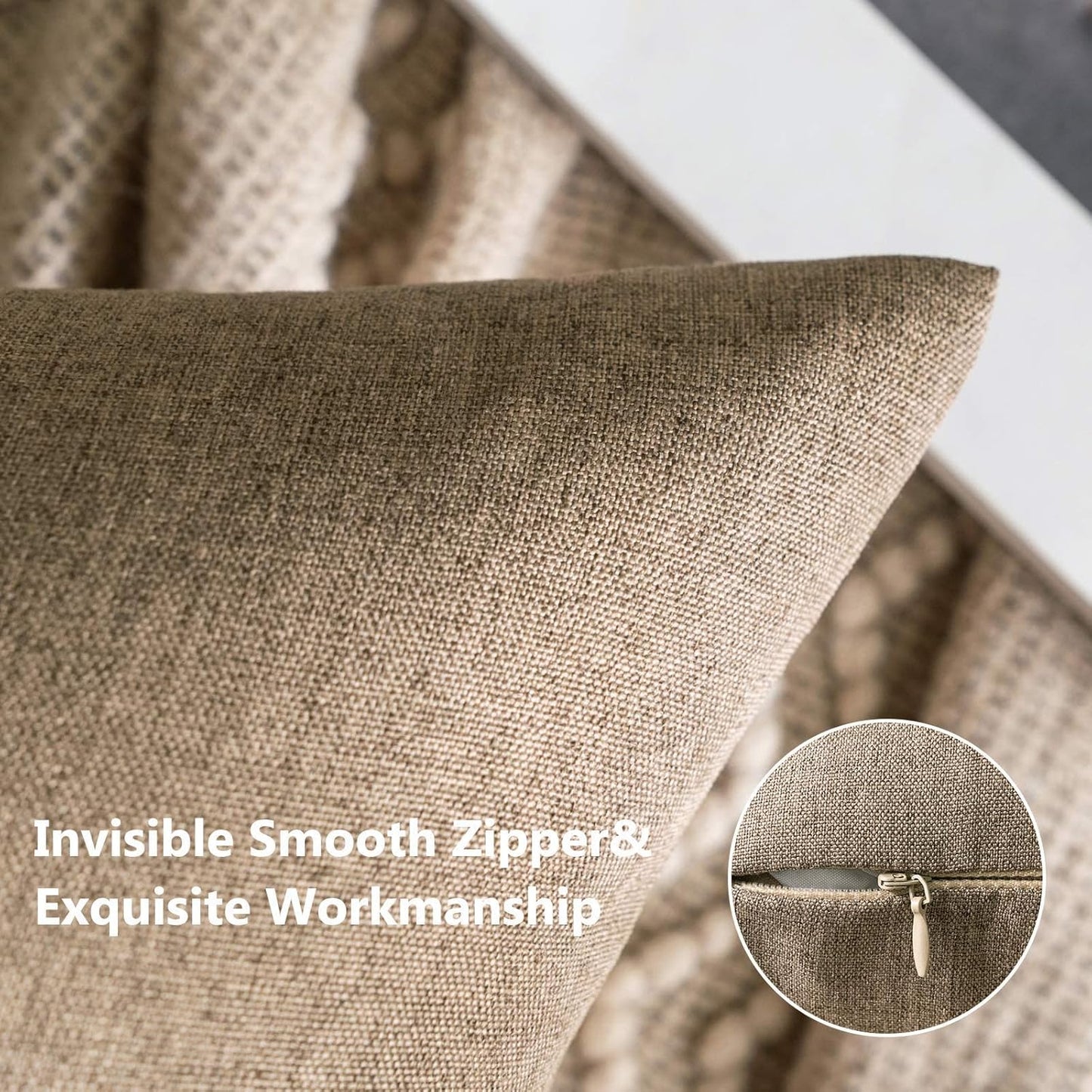 MIULEE Decorative Outdoor Throw Pillow Covers - Waterproof Faux Linen Cushion Cases | 16x16 Inch Khaki (Pack of 2)
